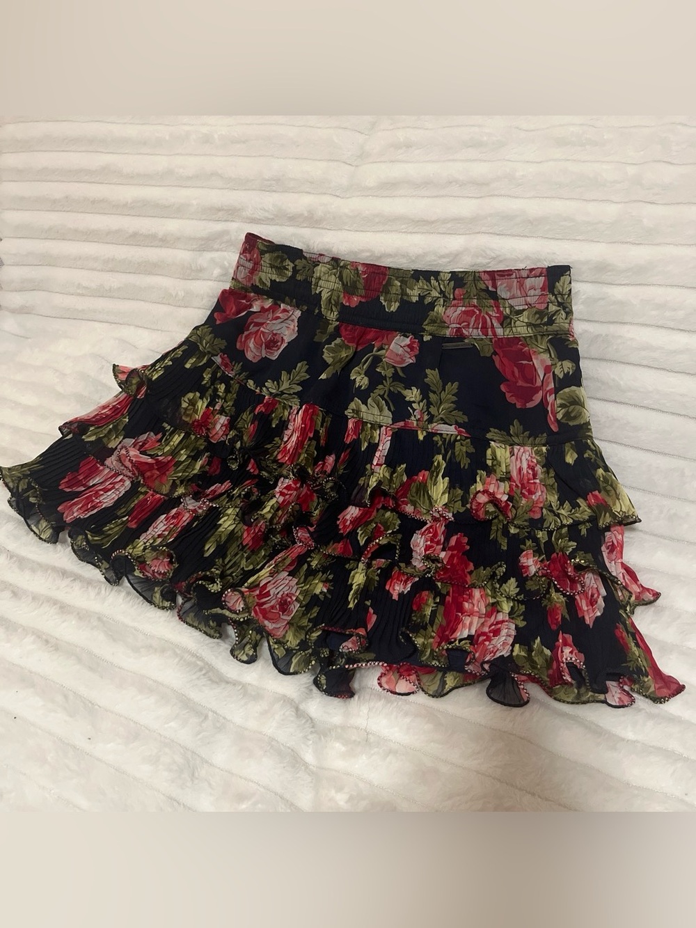 Vintage Rare Abercrombie & Fitch Floral Ruffle Mini Skirt Navy/Green/Red